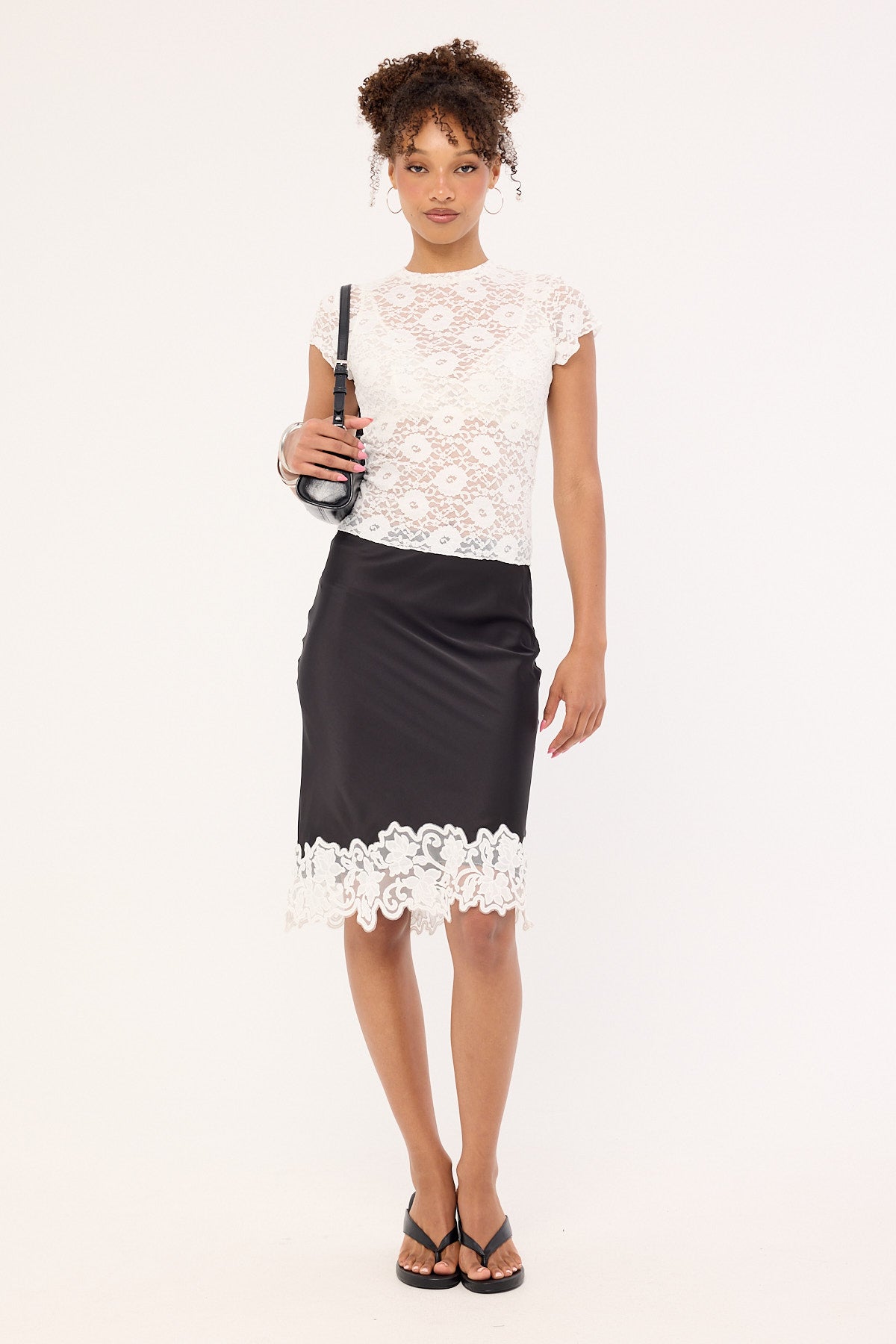 Lioness Anchored Satin Midi Skirt Noir