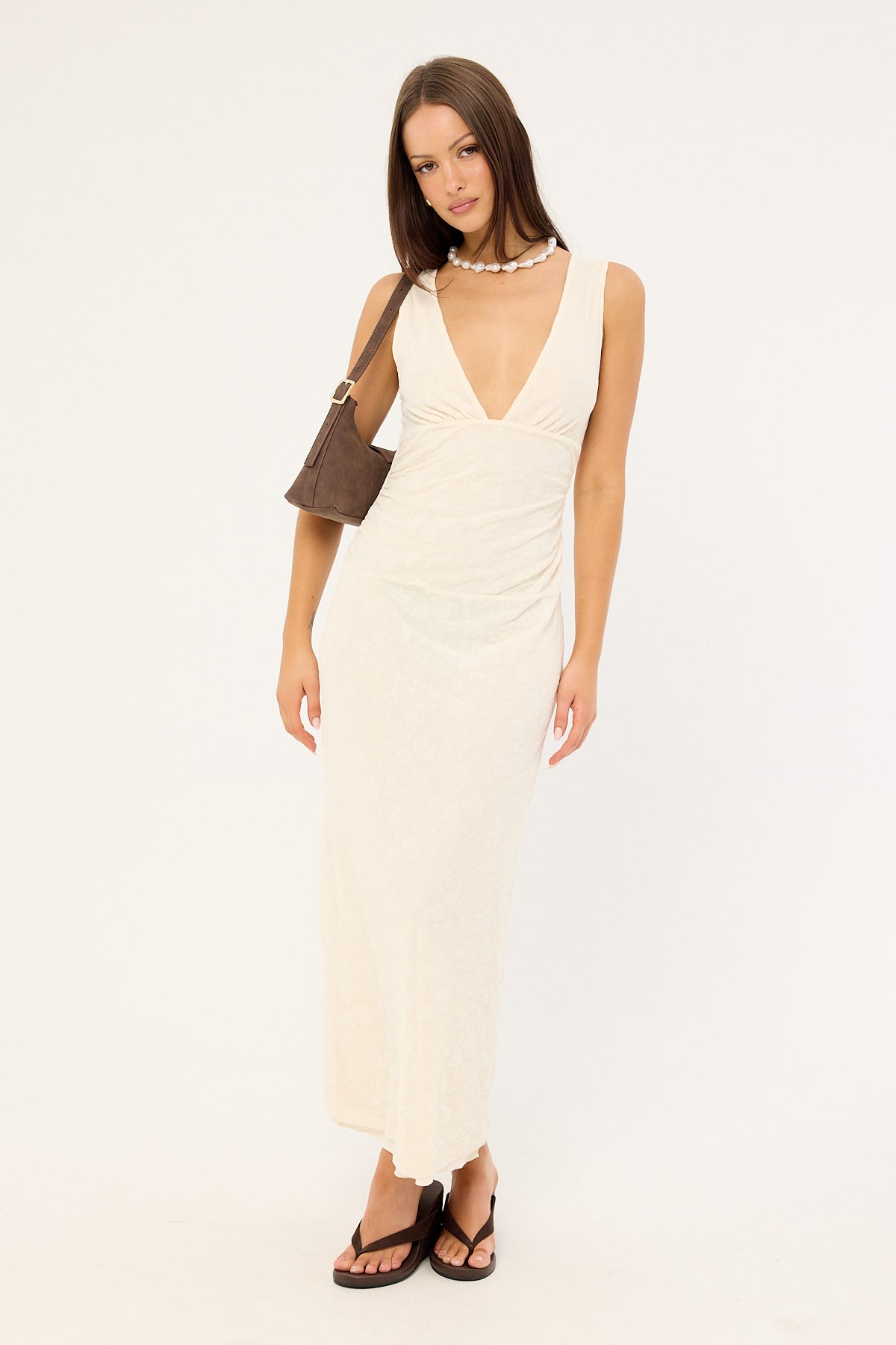 Motel Gerda Maxi Dress Floral Flock Cream
