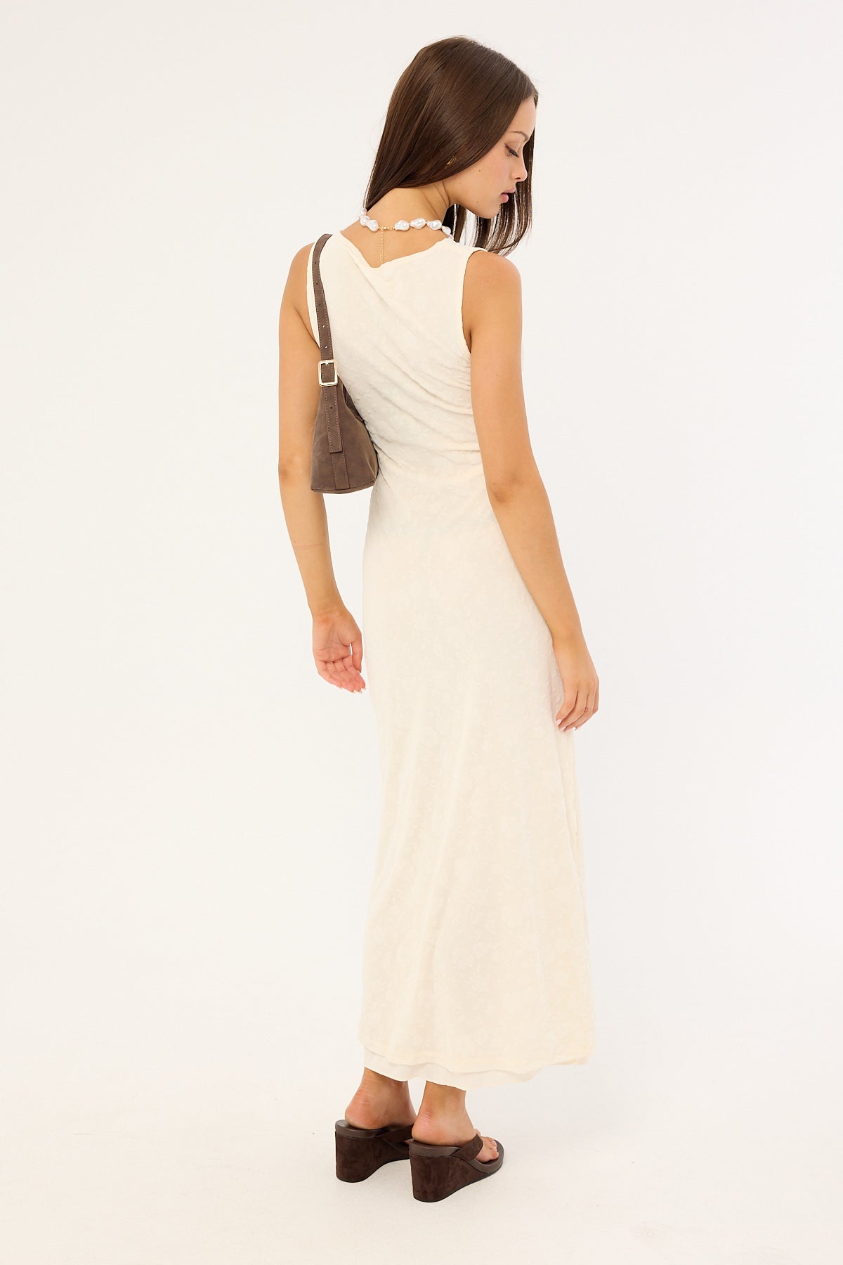 Motel Gerda Maxi Dress Floral Flock Cream