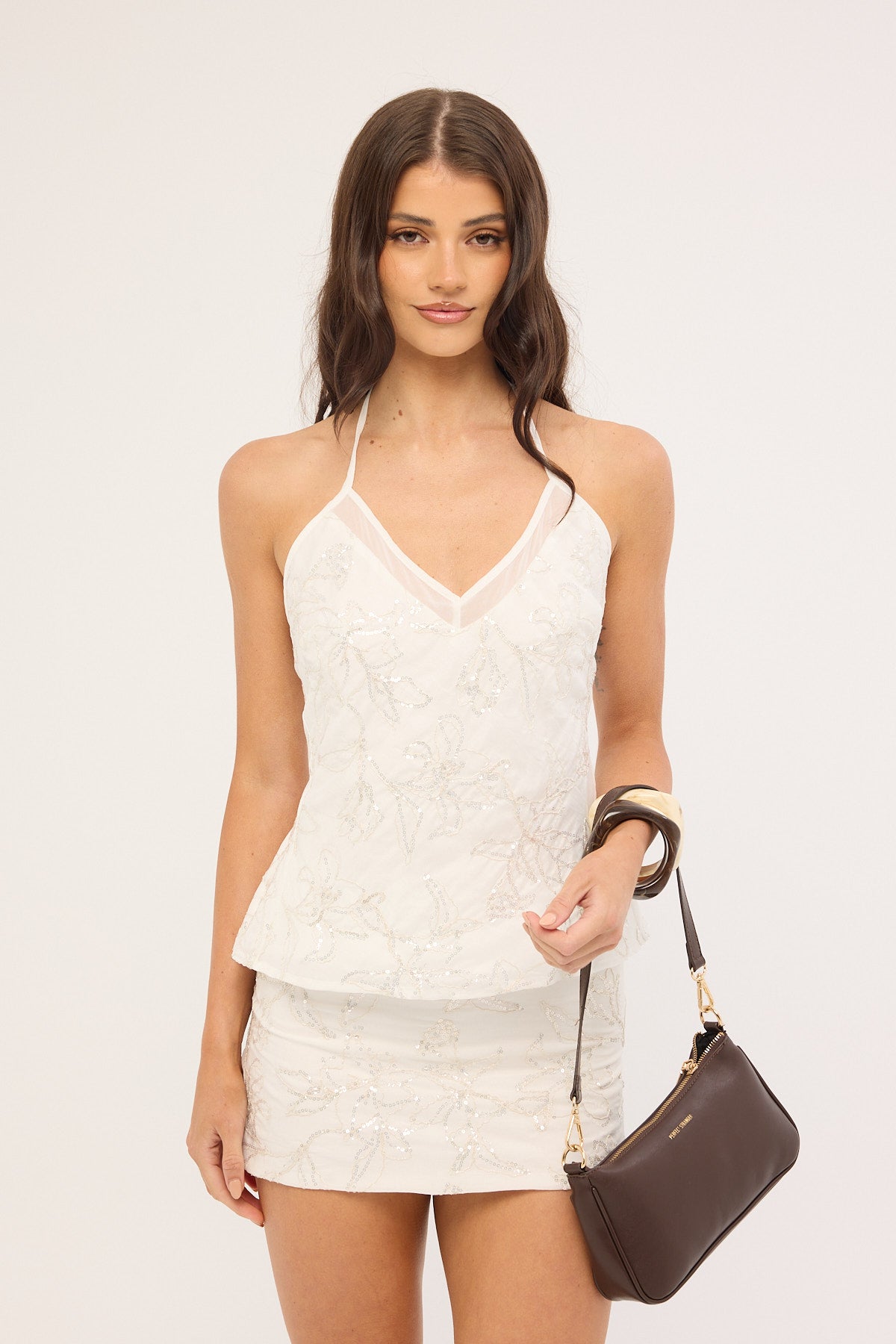 Luck & Trouble Mirabel Sequin Mini Skirt White