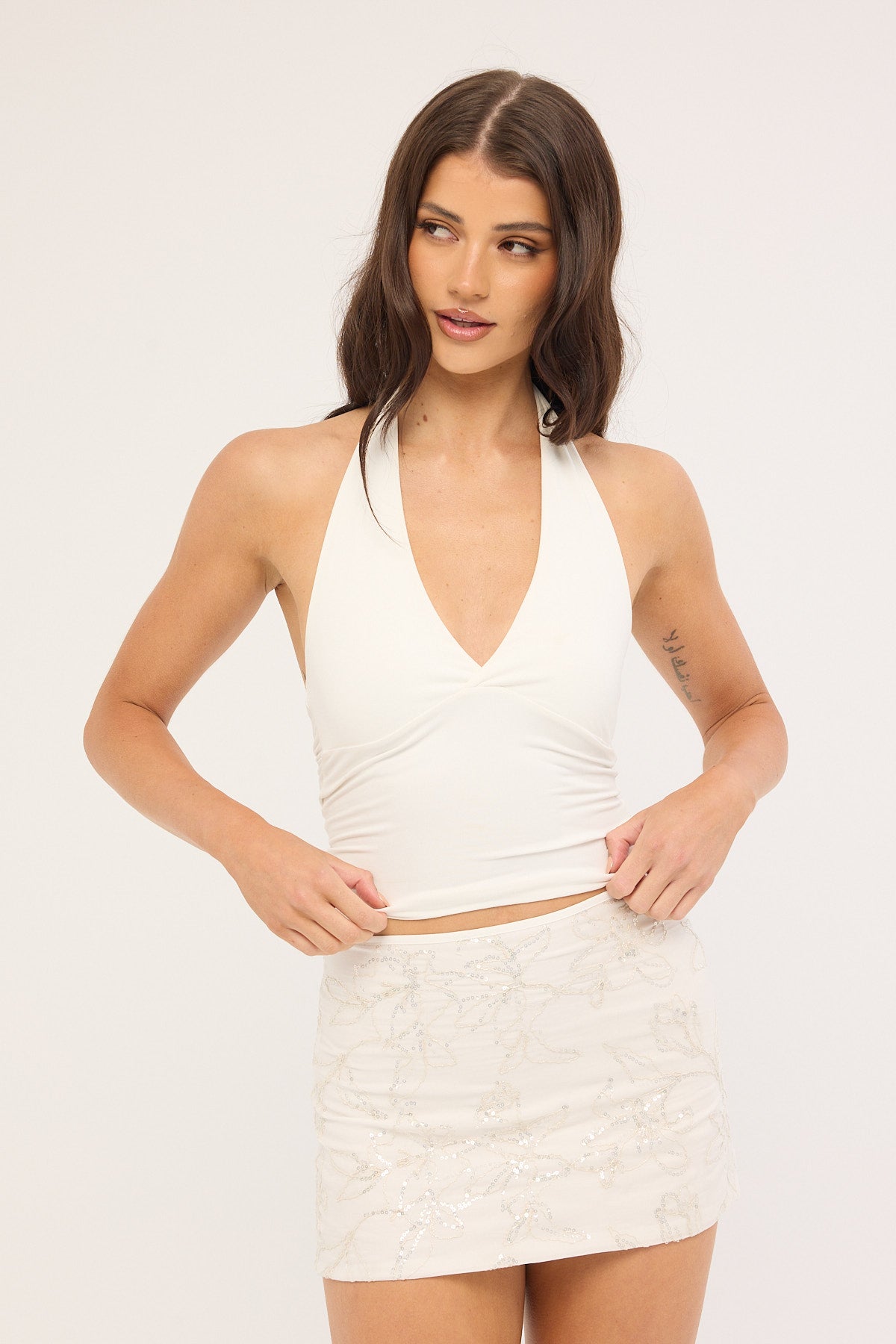 Luck & Trouble Mirabel Sequin Mini Skirt White