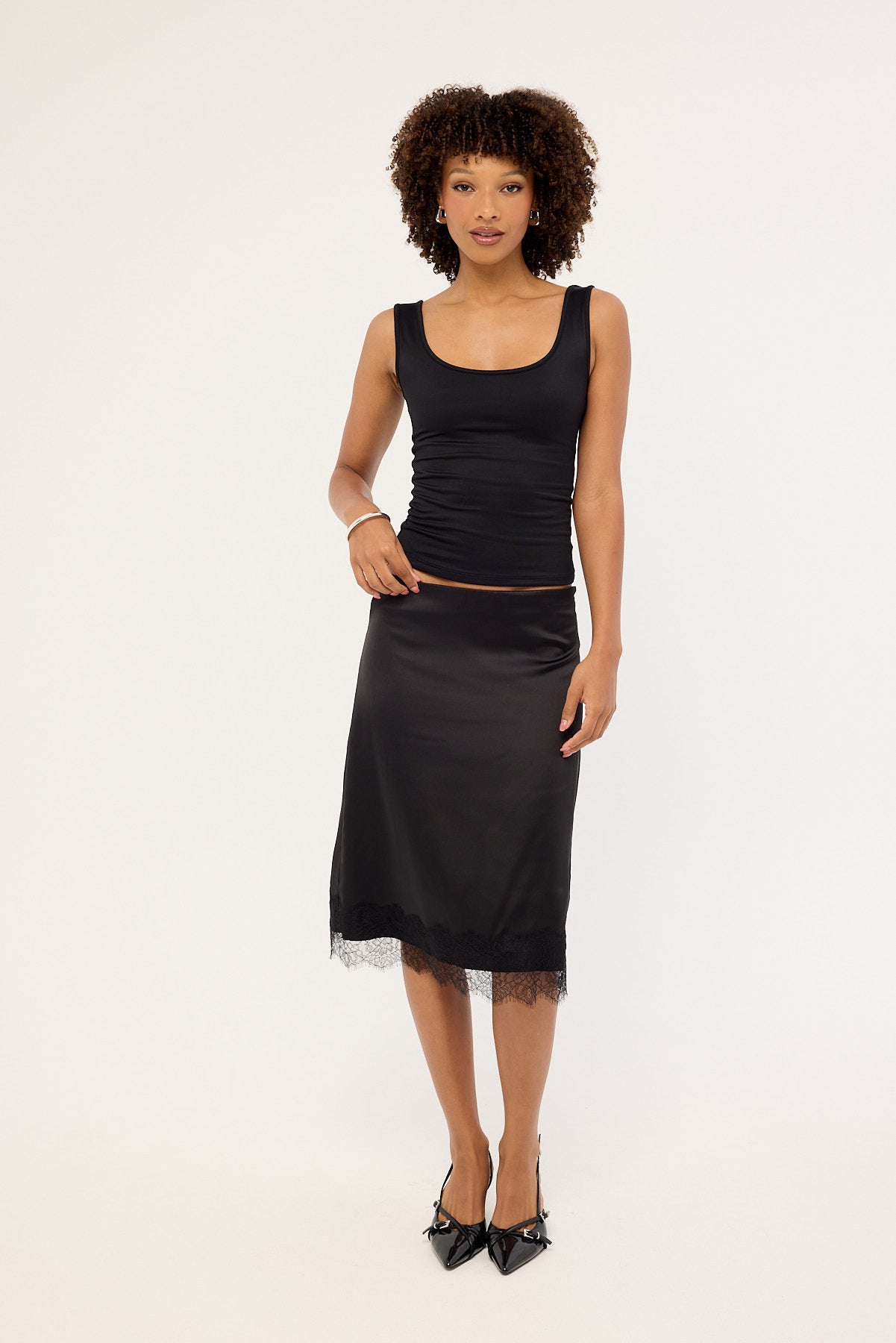 Luck & Trouble Alexa Lace Midi Skirt Black
