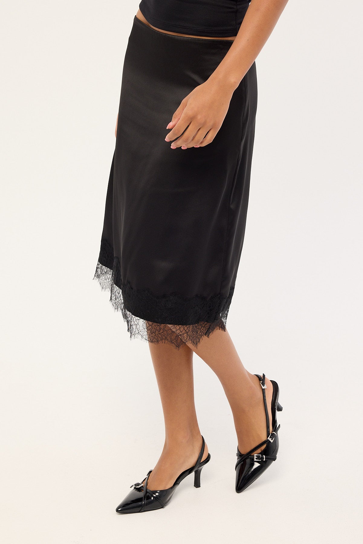 Luck & Trouble Alexa Lace Midi Skirt Black