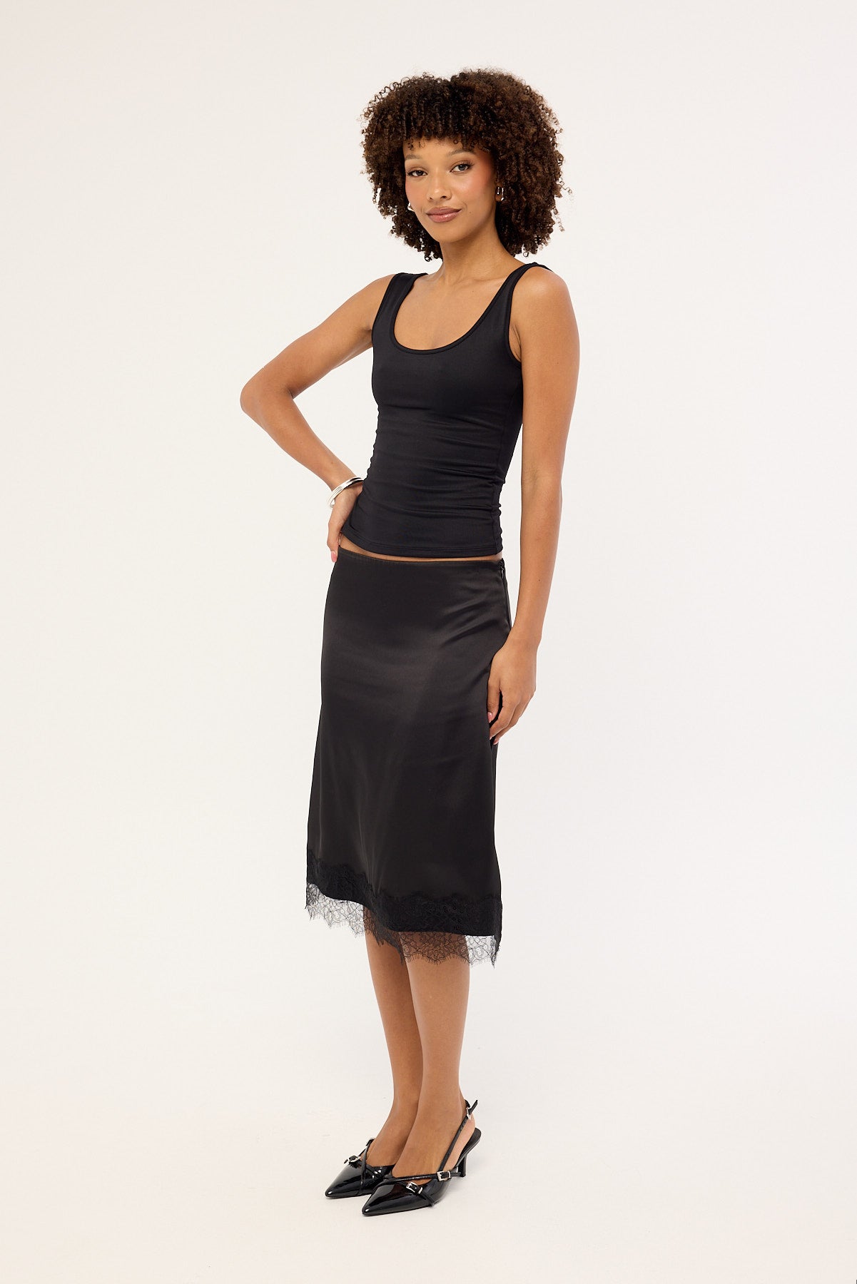 Luck & Trouble Alexa Lace Midi Skirt Black