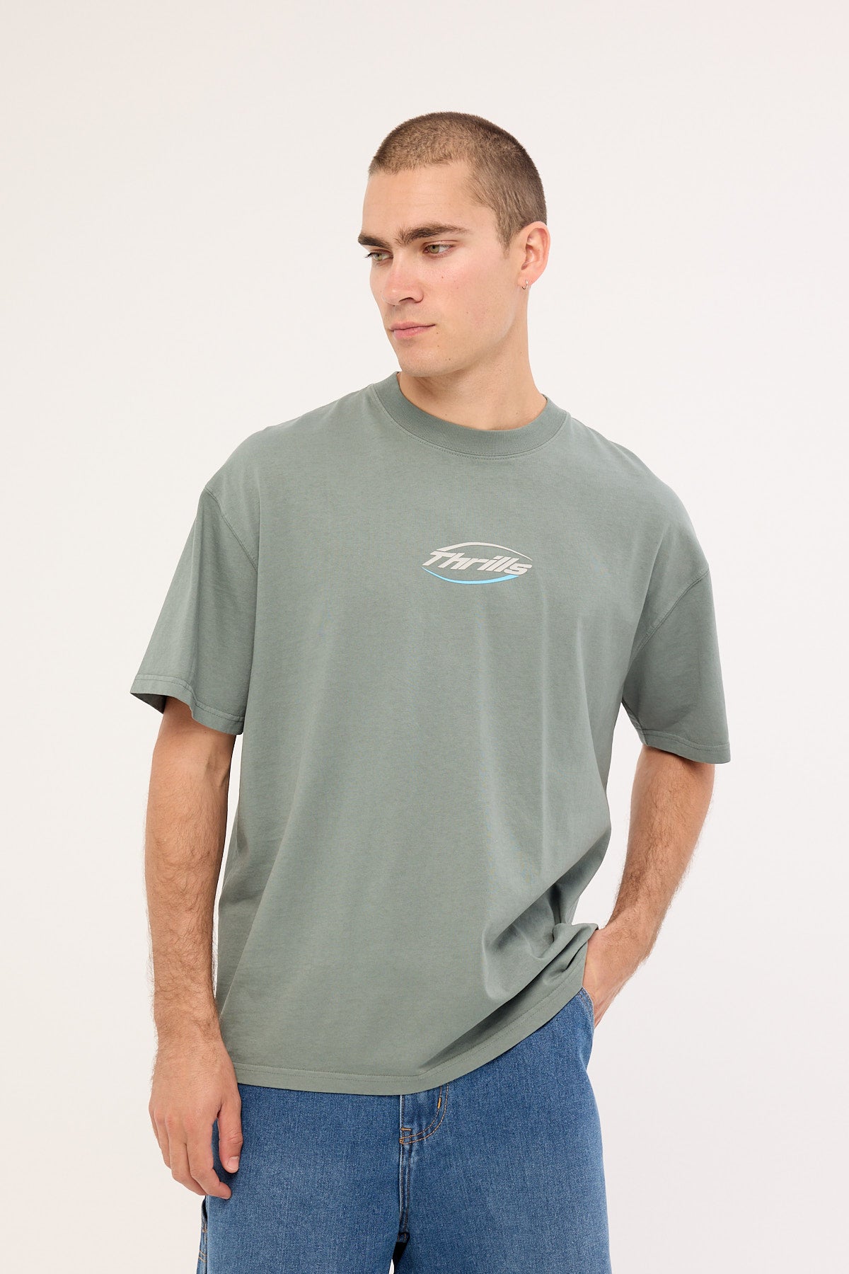 Thrills Fortune Favors Embro Box Fit Oversize Tee Scrubs Green