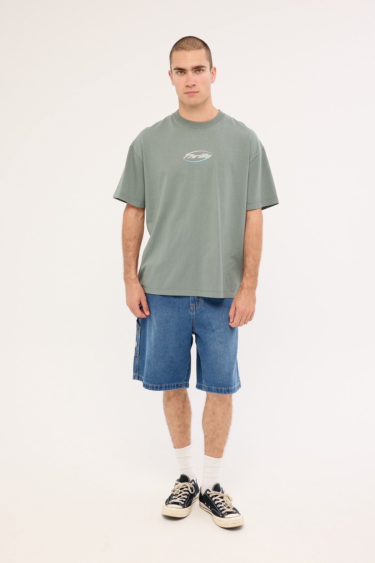 Thrills Fortune Favors Embro Box Fit Oversize Tee Scrubs Green