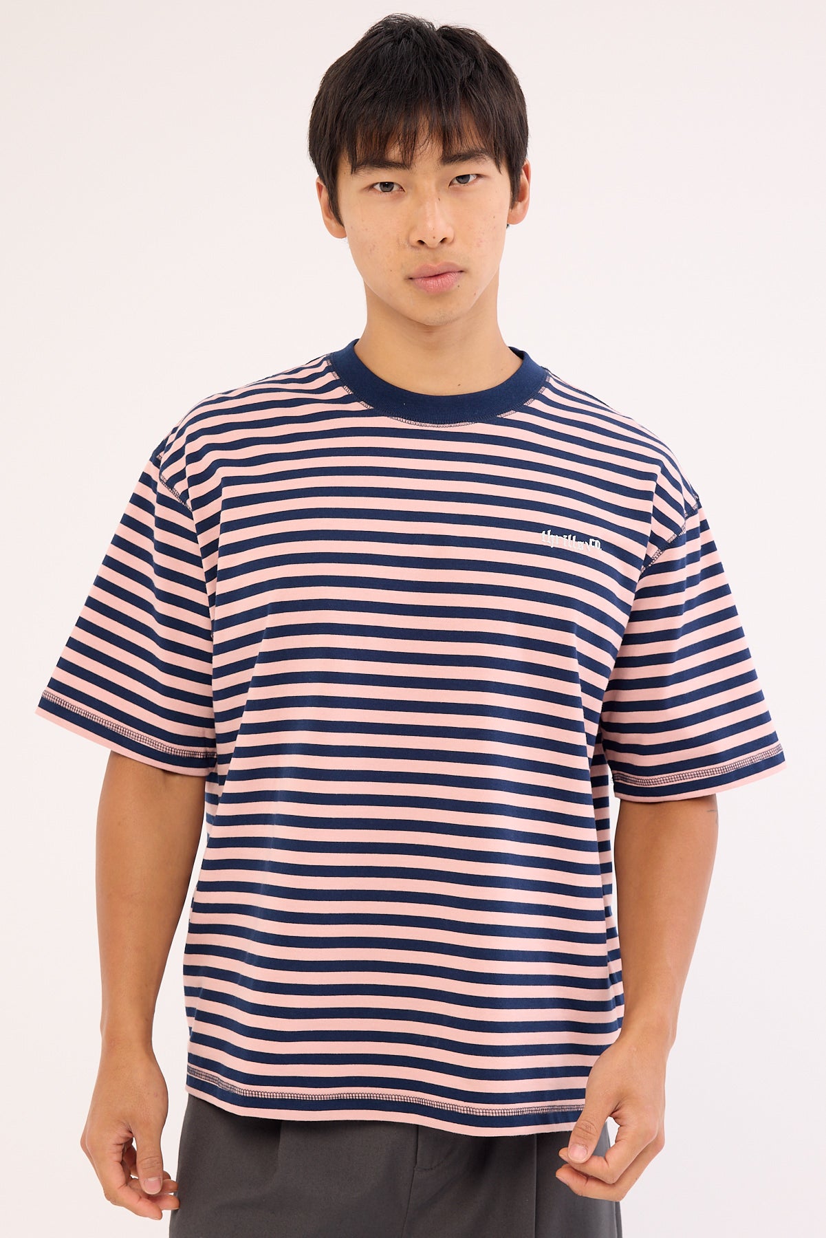 Thrills Echoes Stripe Box Fit Oversize Cropped Tee Navy Stripe
