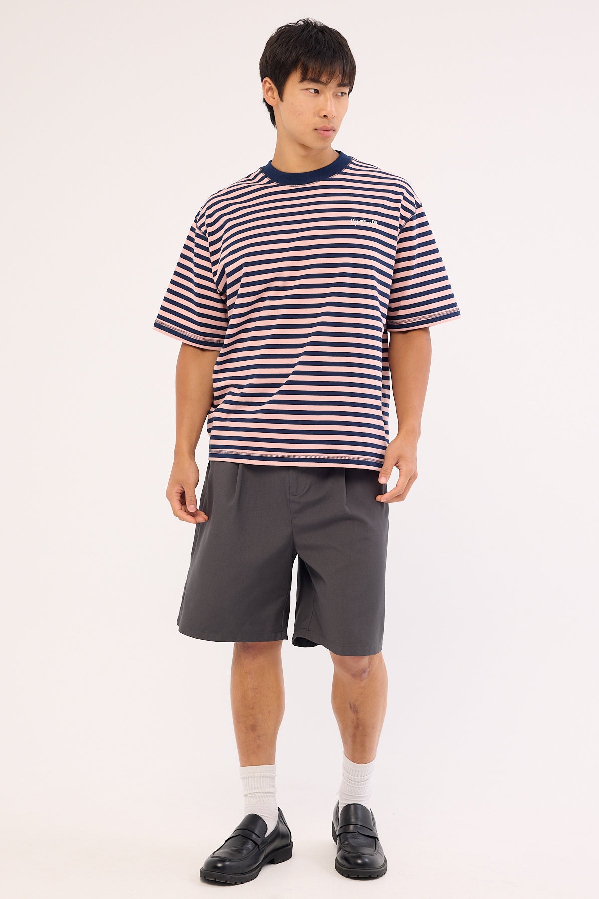 Thrills Echoes Stripe Box Fit Oversize Cropped Tee Navy Stripe
