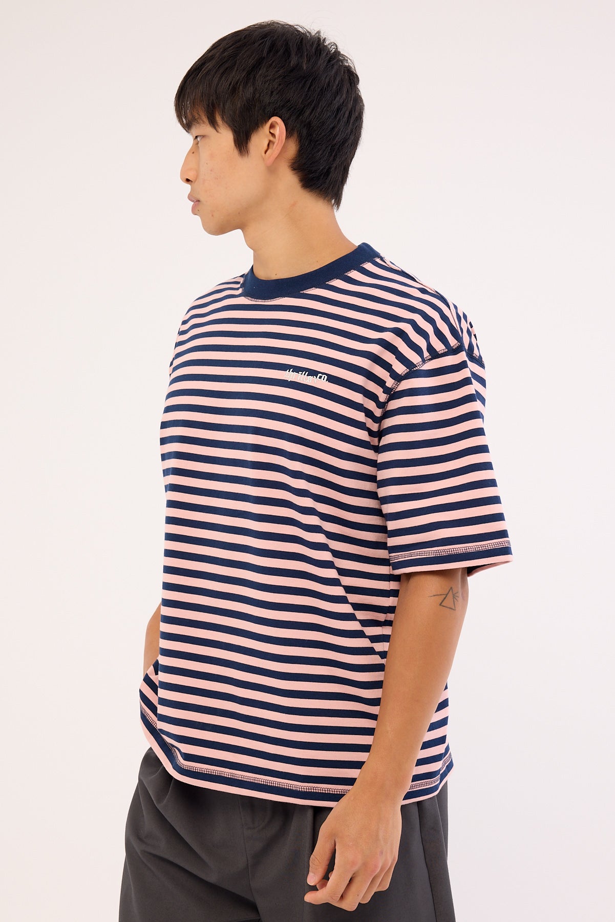Thrills Echoes Stripe Box Fit Oversize Cropped Tee Navy Stripe