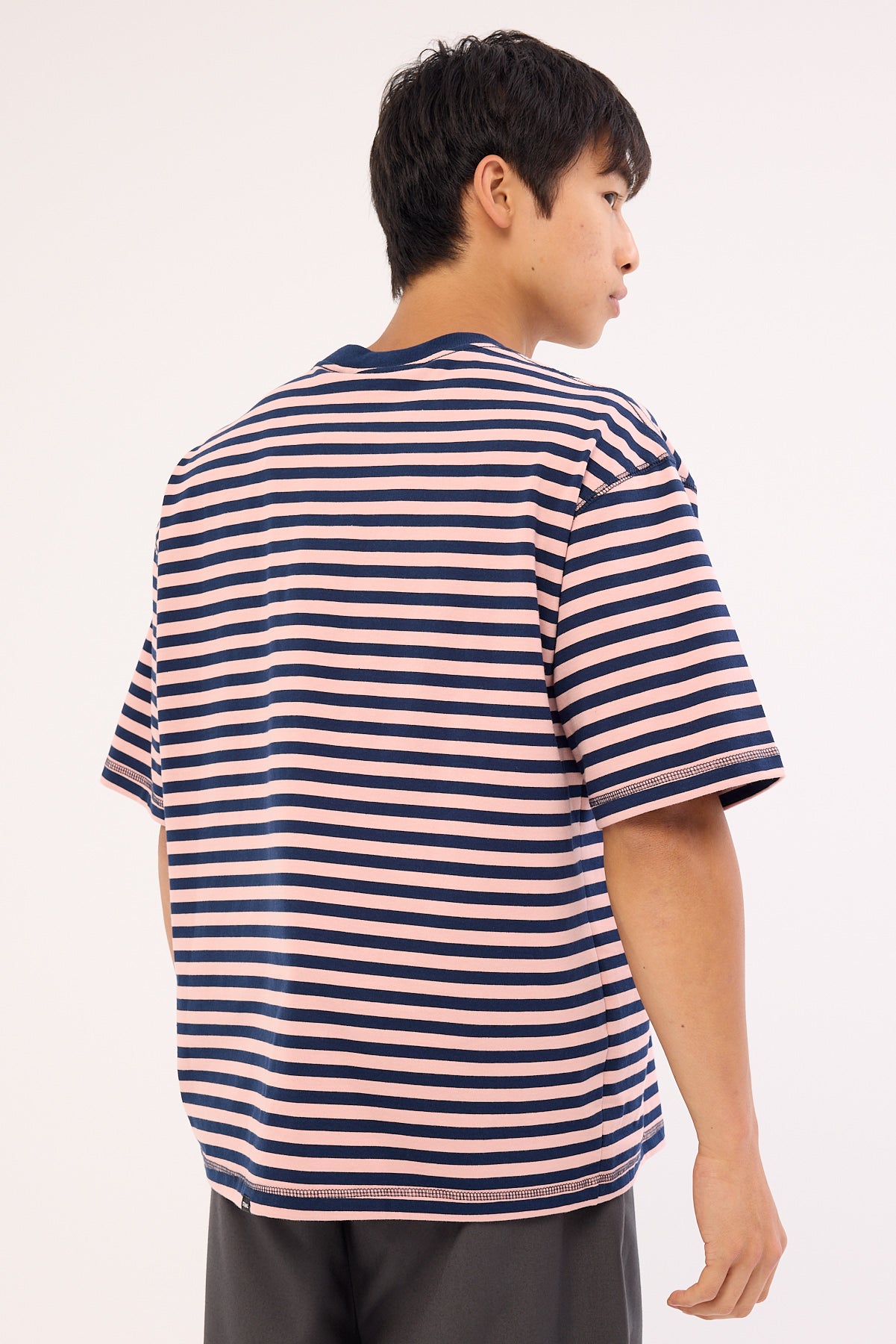 Thrills Echoes Stripe Box Fit Oversize Cropped Tee Navy Stripe