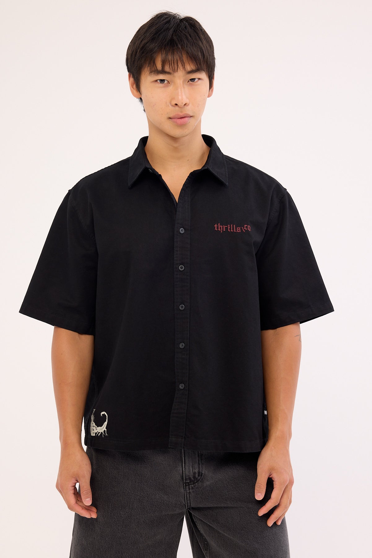 Thrills Box Fit Crop Short Sleeve Shirt Faded Black