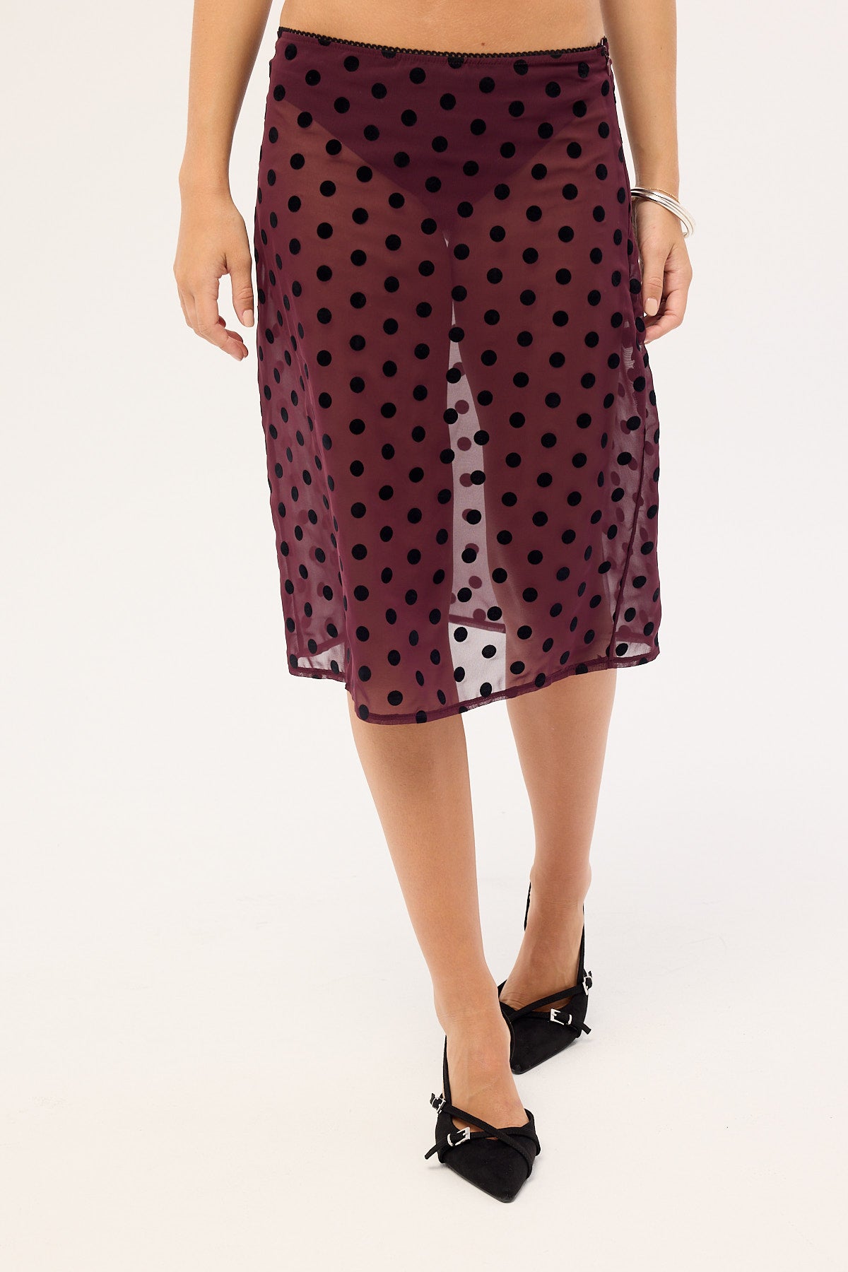 Motel Evani Skirt Vintage Polka Maroon