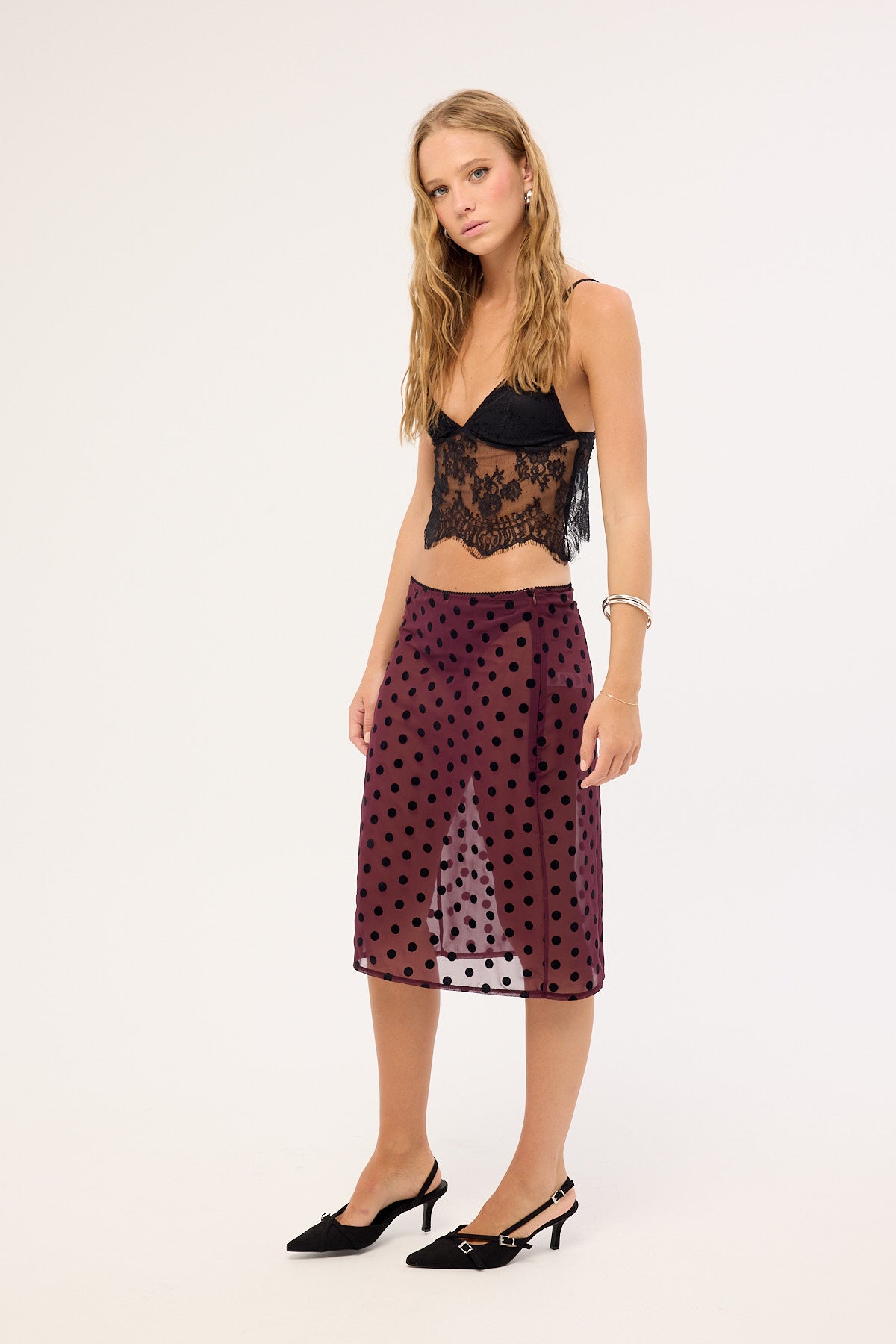 Motel Evani Skirt Vintage Polka Maroon