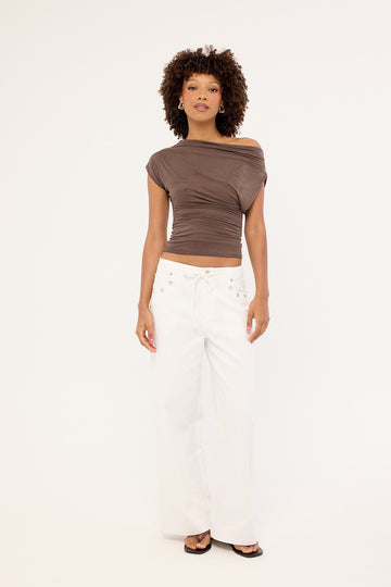 Luck + Trouble Lyon Tie Front Drill Pant White