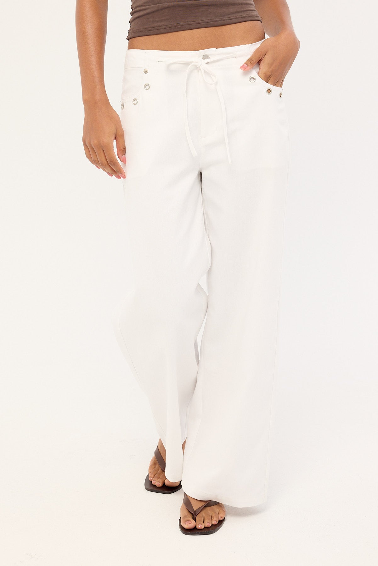 Luck & Trouble Lyon Tie Front Drill Pant White