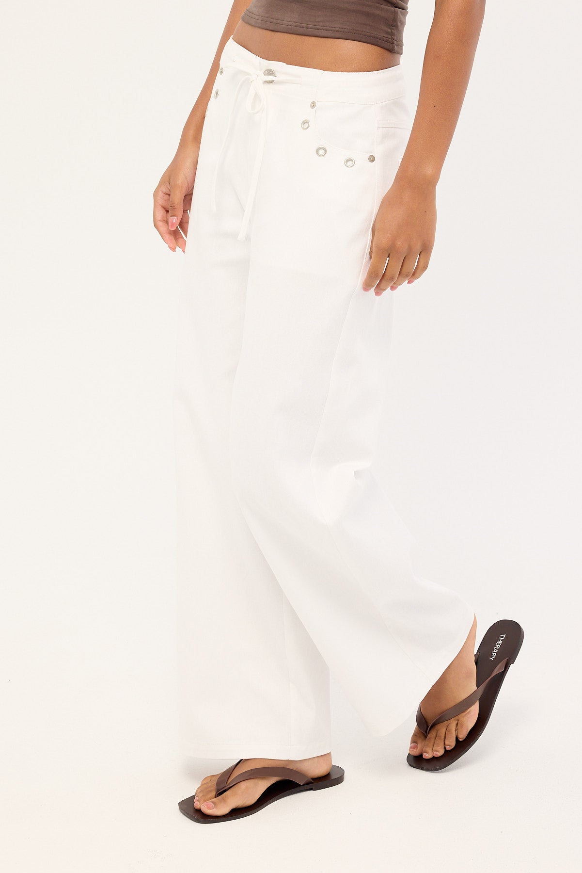 Luck & Trouble Lyon Tie Front Drill Pant White