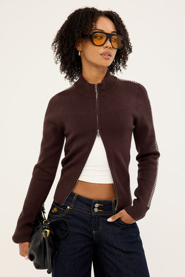 Thrills Final Call Zip Knit Sweater Bitter Chocolate