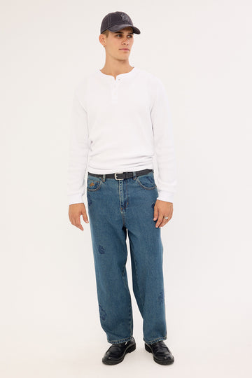 Worship Scratch Big Dawg Baggy Jean Dirty Mid Blue