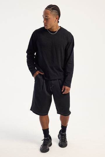 Worship Pleated Baggy Elastic Short Black