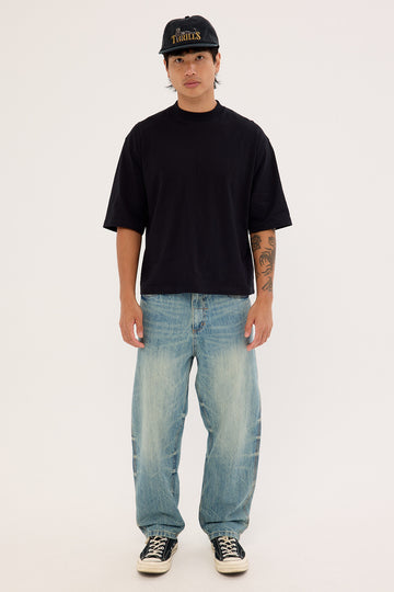 Thrills Web Of Deceit Mid Slacker Denim Jean Dirty Crinkle Blue