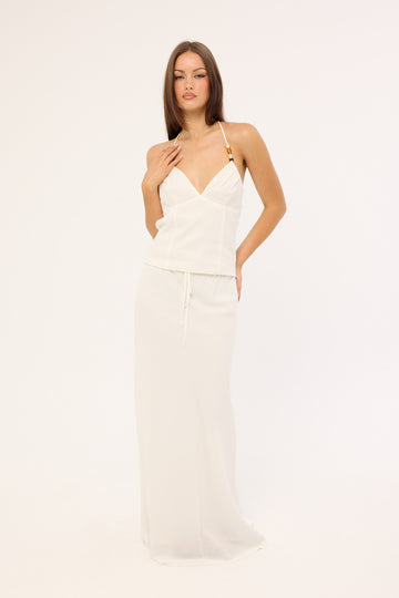 Luck + Trouble Malibu Linen Maxi Skirt White