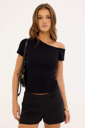 Perfect Stranger One Shoulder Ribbed T-shirt Black