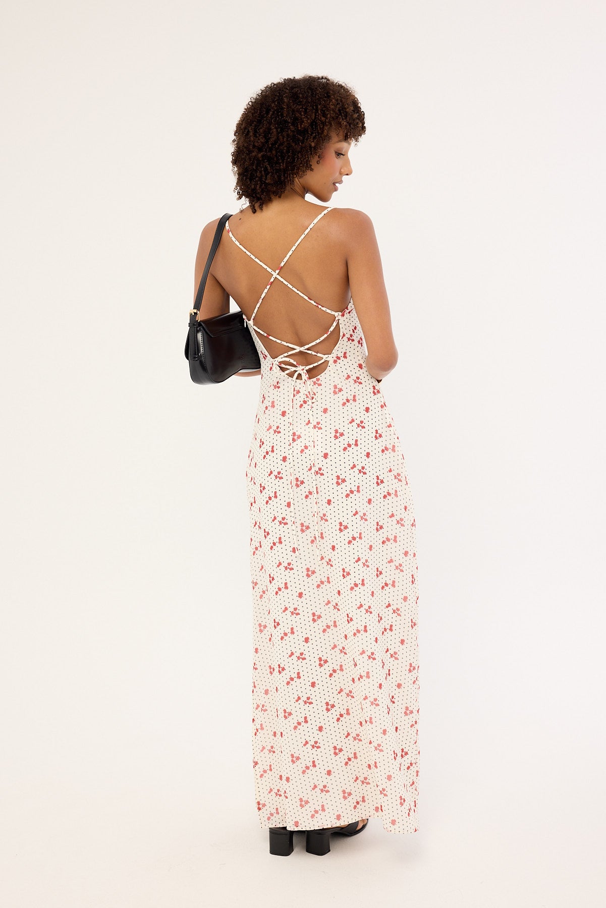 Luck & Trouble Daisie Polka Lace Up Maxi Dress Off White Print