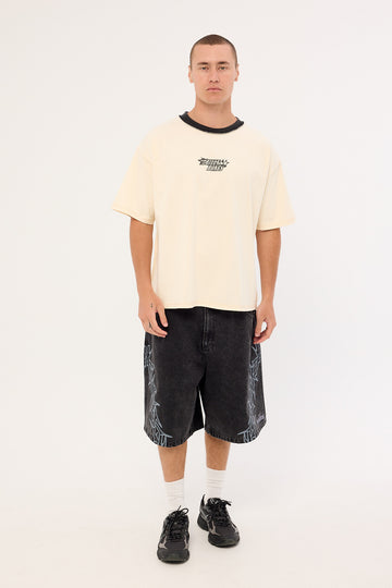 Billy Bones Club Bones Barned Denim Shorts Washed Black