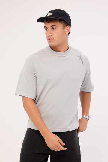 Common Need Scripted Heavyweight Cropped Tee Ice Grey