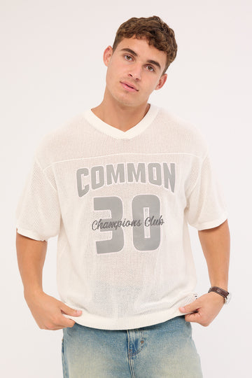 Common Need Arena Knit V-Neck Knit Jersey Off White