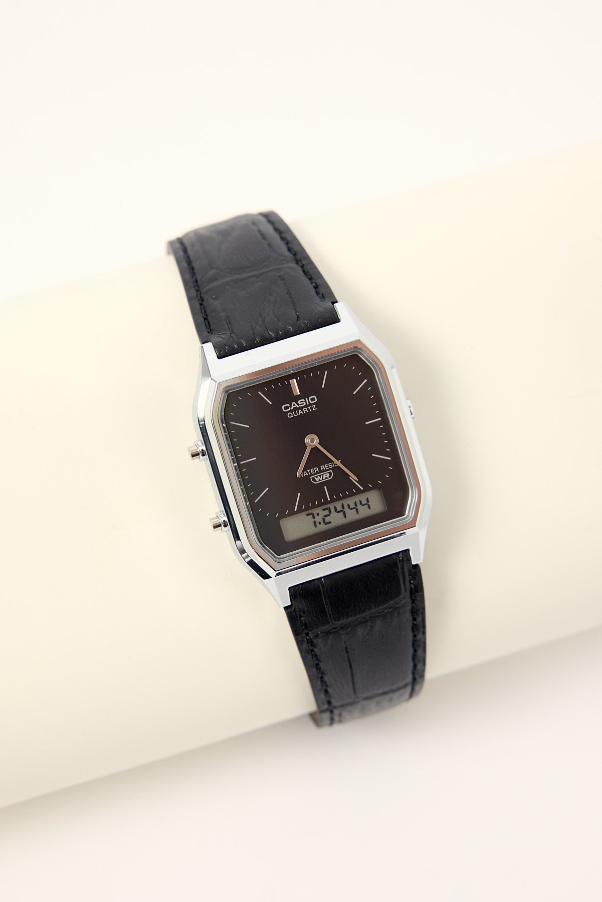 Casio AQ230EL-1A Duo Watch Gold/Black Croc PU Strap