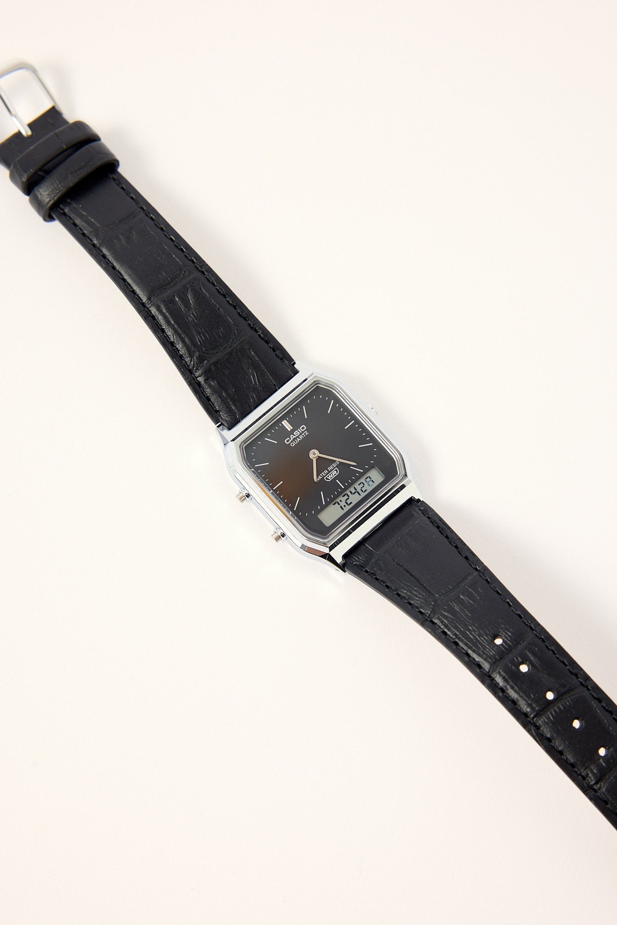 Casio AQ230EL-1A Duo Watch Gold/Black Croc PU Strap