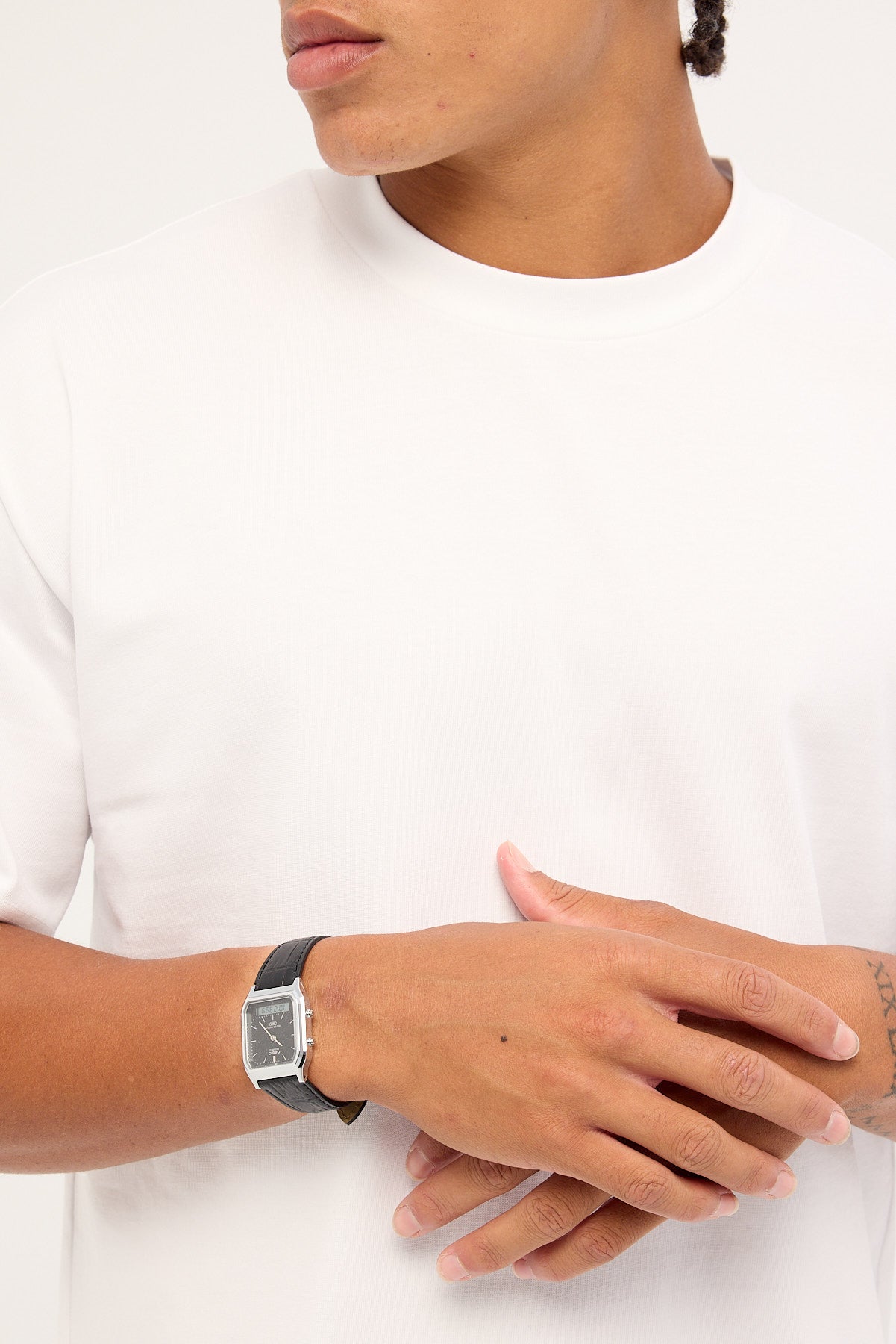 Casio AQ230EL-1A Duo Watch Gold/Black Croc PU Strap