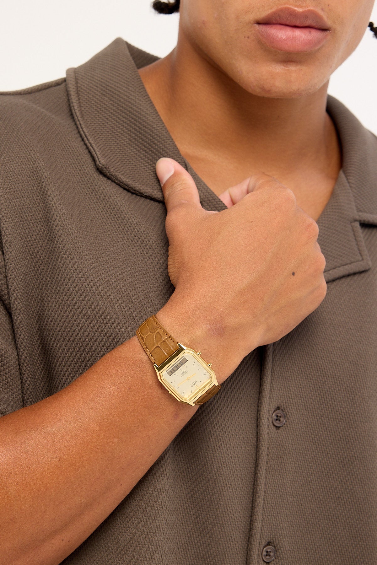 Casio AQ230EGL-9 Duo Watch Gold/Tan Croc PU Strap