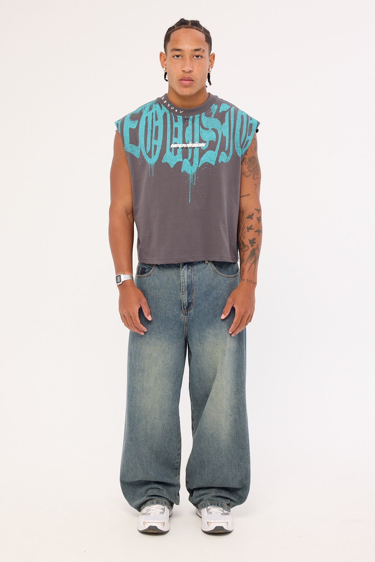 Neovision Menace Cropped Muscle Tank Asphalt