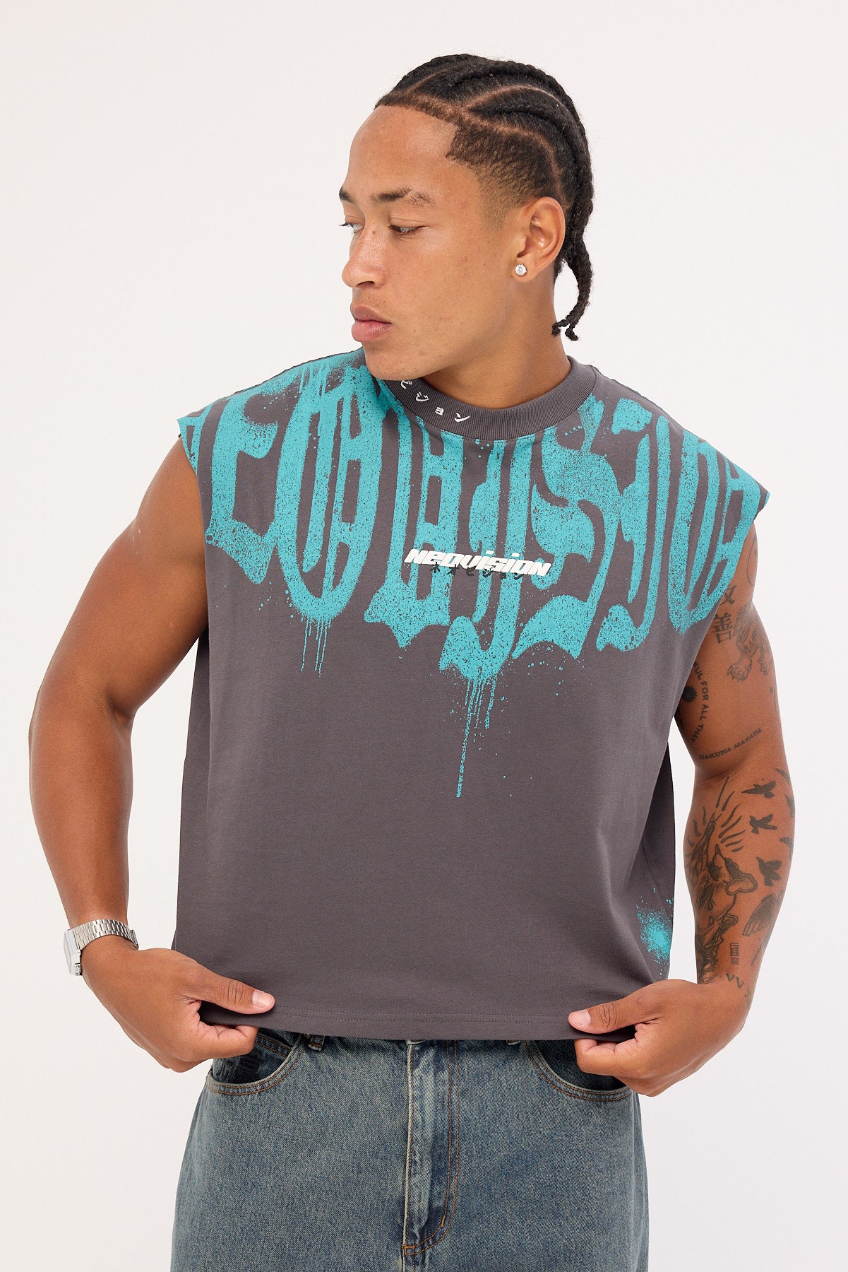 Neovision Menace Cropped Muscle Tank Asphalt