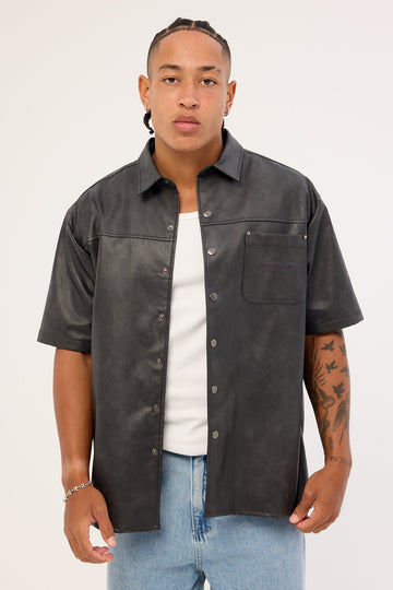 Neovision Base Faux Leather Oversize Shirt Black