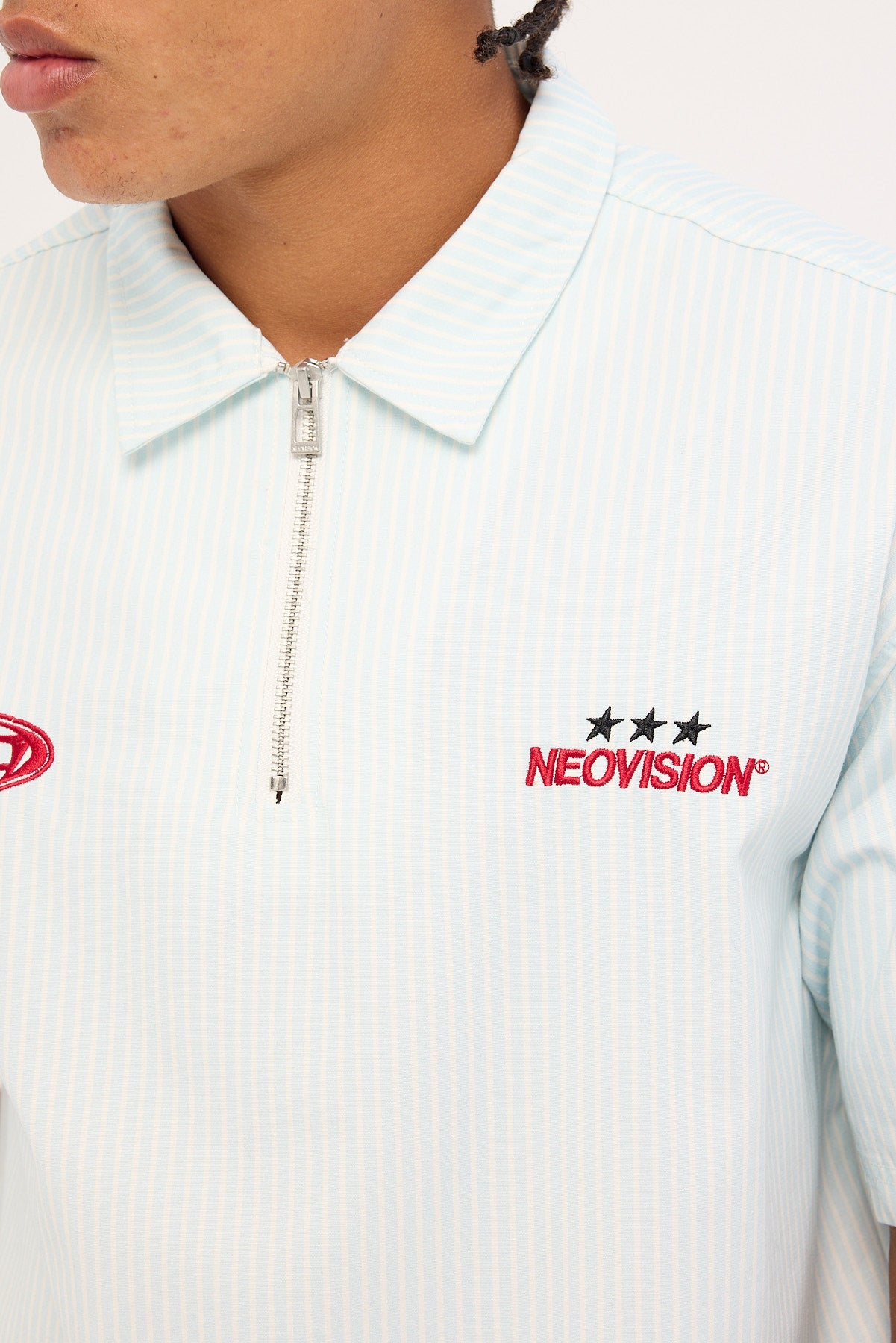 Neovision Graphite Cropped Quarter Zip Polo Blue/White Stripe