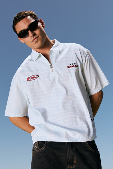 Neovision Graphite Cropped Quarter Zip Polo Blue/White Stripe