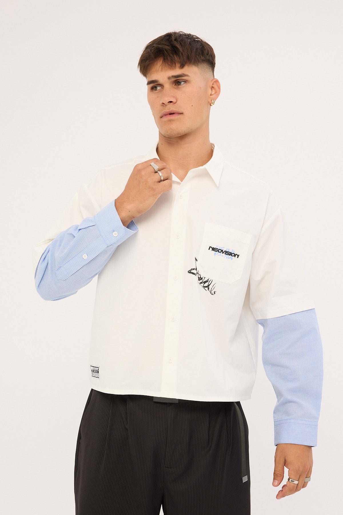 Neovision Smudge Cropped Long Sleeve Shirt White