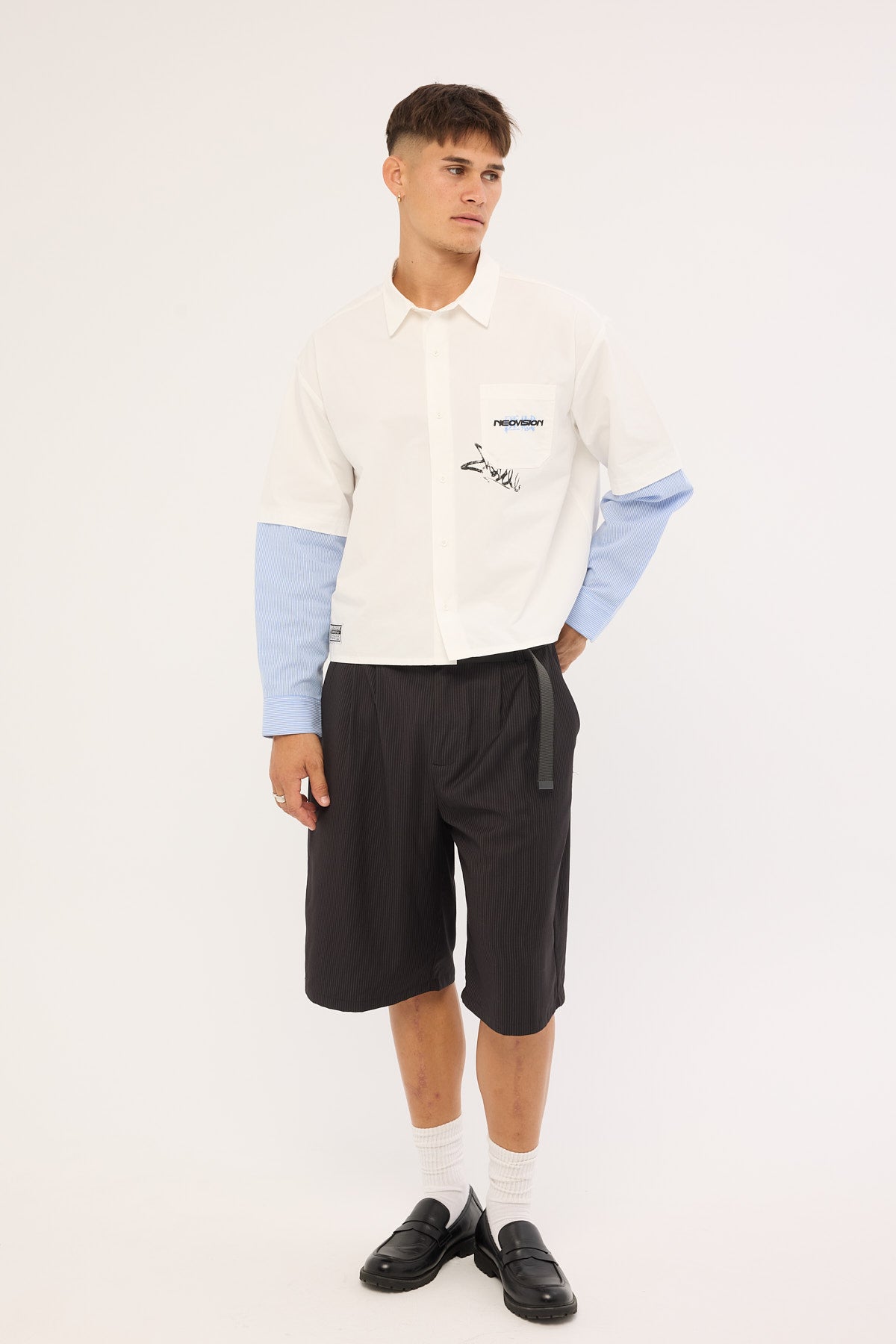 Neovision Smudge Cropped Long Sleeve Shirt White