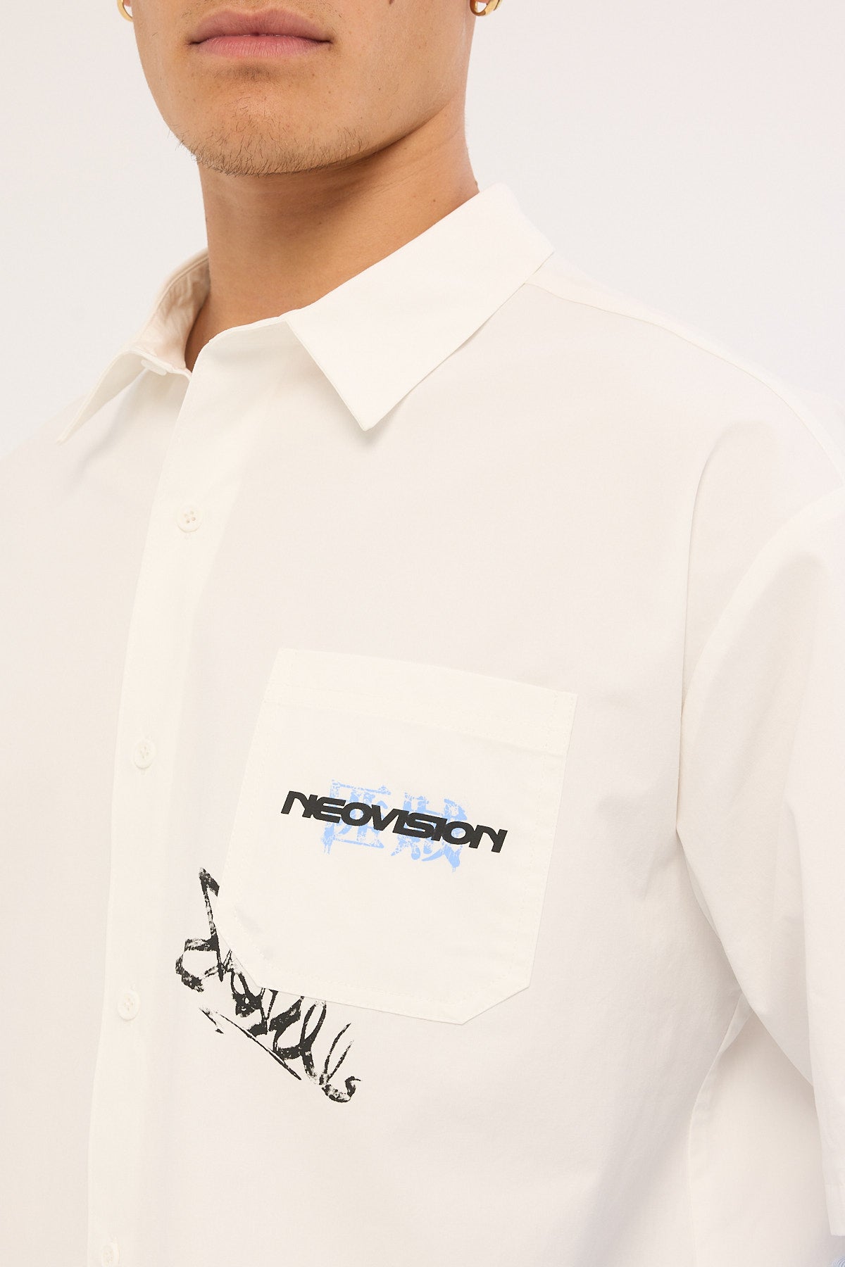 Neovision Smudge Cropped Long Sleeve Shirt White