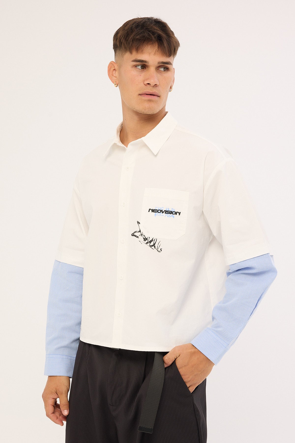 Neovision Smudge Cropped Long Sleeve Shirt White