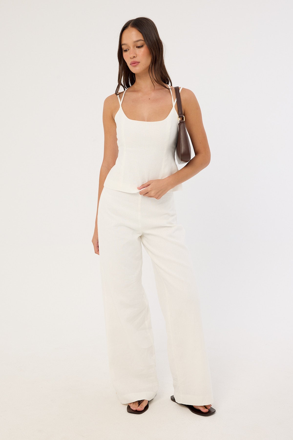 Perfect Stranger Tauni Linen Lace Up Back Top White