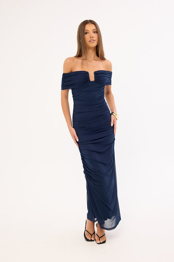 Luck + Trouble Millie Mesh Midi Dress Navy