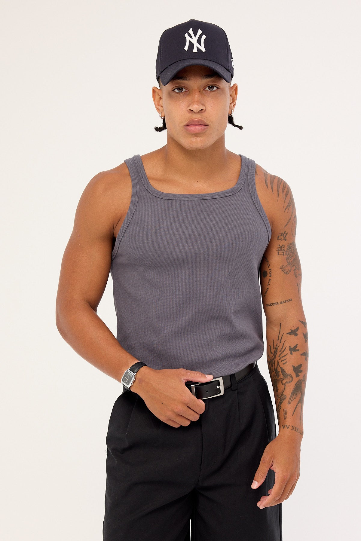 Common Need Square Neck Singlet Tank Dark Grey