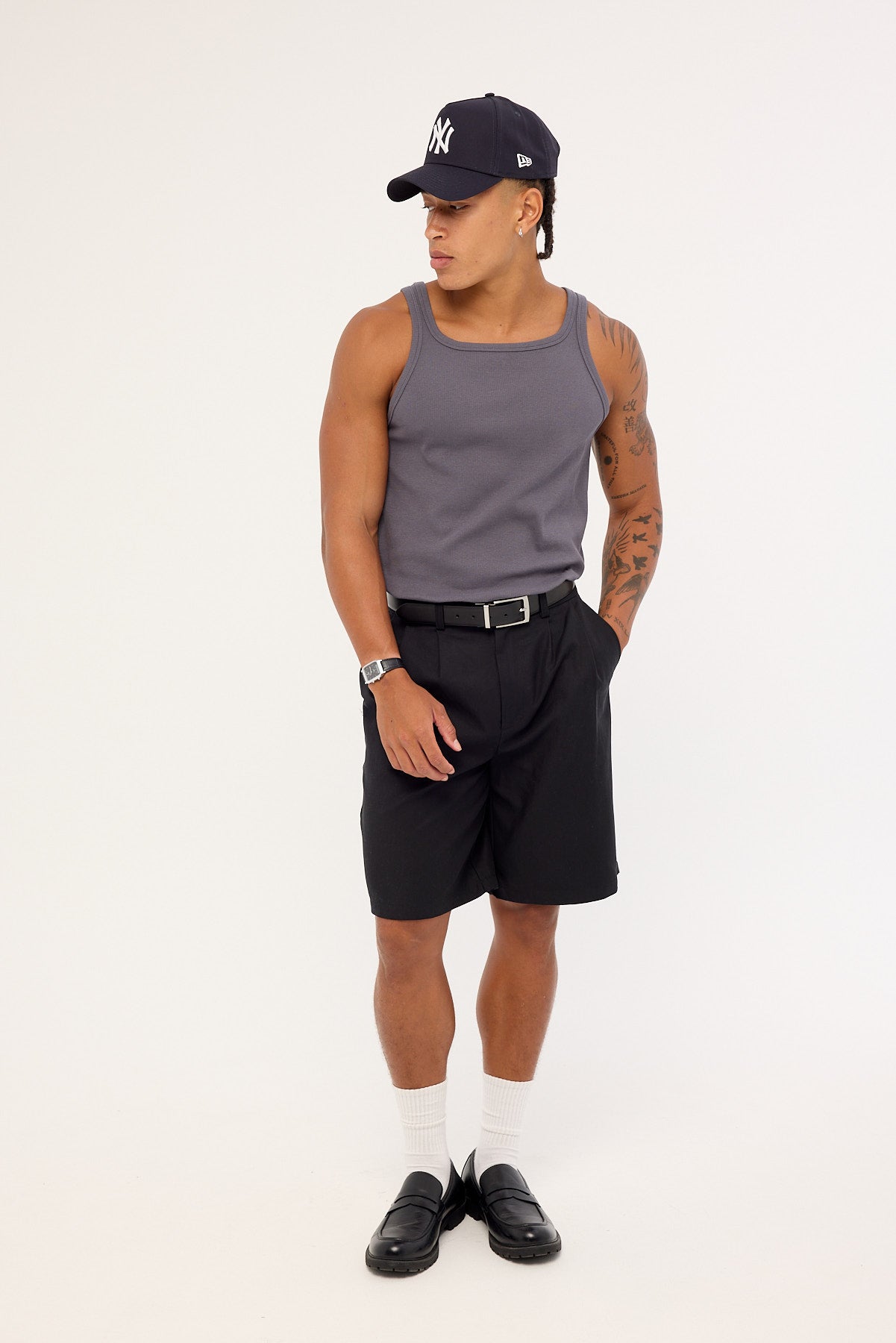 Common Need Square Neck Singlet Tank Dark Grey