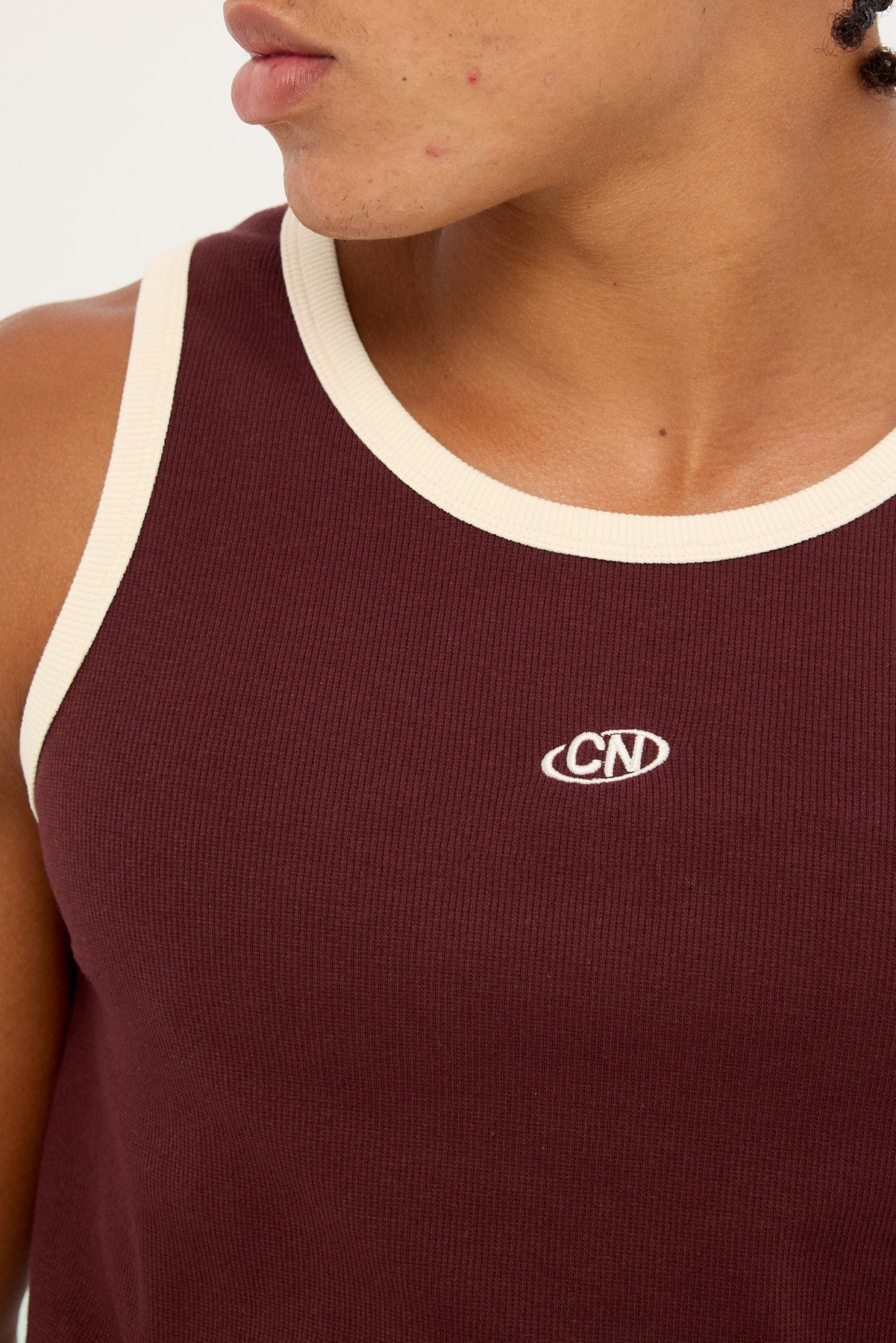 Common Need Rewind Contrast Bind Scoop Singlet Tank Burgundy