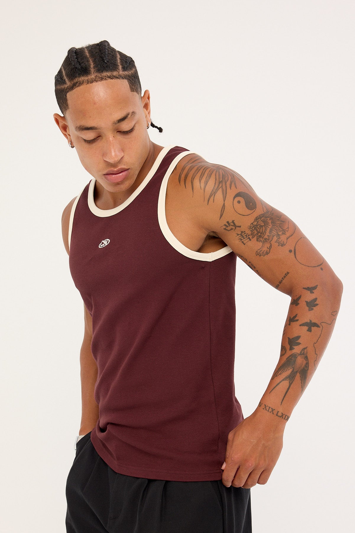 Common Need Rewind Contrast Bind Scoop Singlet Tank Burgundy