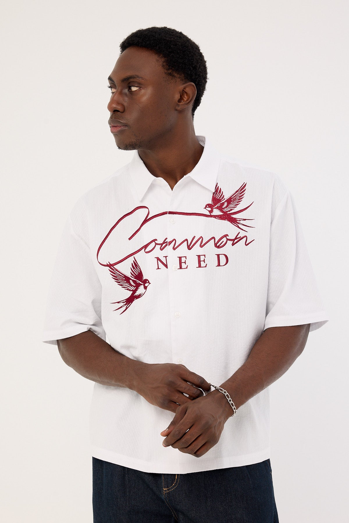 Common Need Swallows Boxy Cropped Shirt White Stripe